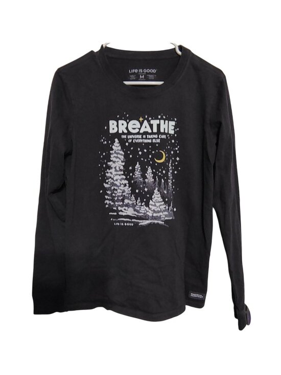 Life is Good Tops - Life is Good Medium Breathe Black Long Sleeve T-Shirt, Night Time Snow Universe